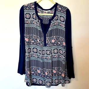 Daniel Rainn Aztec Print Tunic, Size 2X, Navy Blue